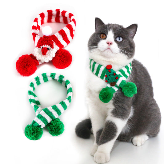 Pet Knitted Woolen Striped Christmas Scarf